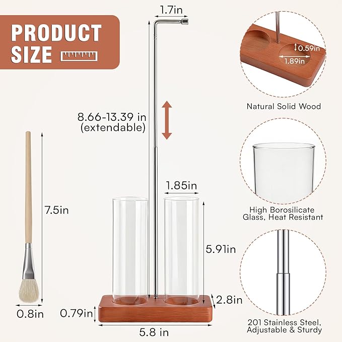 Adjustable Incense Holder for Sticks, 2 in 1 Incense Burner with Glass Ash Catcher, Upside Down Incense Holder with Threaded Lock, Modern for Meditation Yoga Spa Home Decor (Extends 8.7"-13.4")
