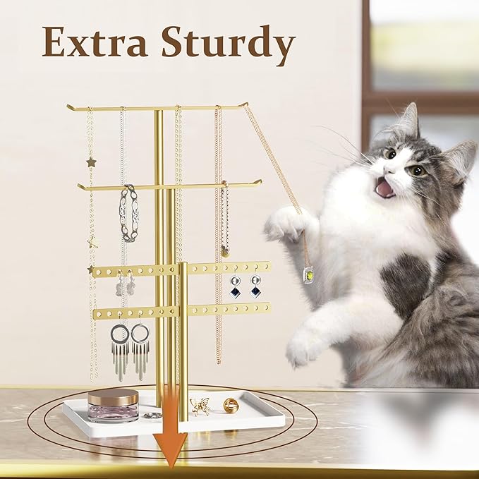 pickpiff Gold Jewelry Organizer: 12.5" Sturdy Stand for 80 Pcs Jewelry