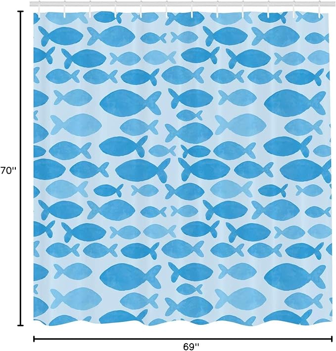 Ambesonne Fish Shower Curtain, Sea Animal in Watercolors Brushstrokes Theme Illustration, Cloth Fabric Bathroom Decor Set with Hooks, 69" W x 70" L, Deep Blue Sky