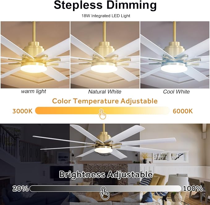 Sofucor 66 Inch Smart Ceiling Fans with Lights, Indoor/Outdoor Ceiling Fan with Light and Remote, Work with Alexa/Google, Reversible DC Motor, White Ceiling Fan Light for Living Room Bedroom Patio