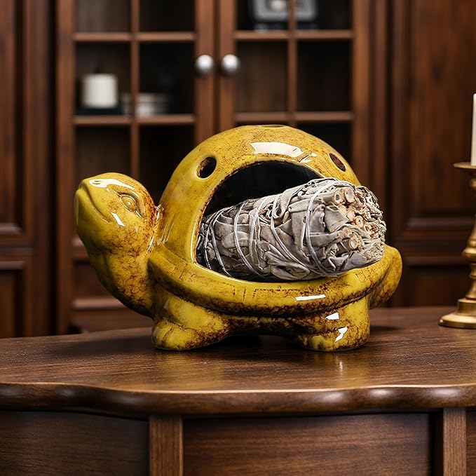 Turtle Palo Santo Holder Ceramic Palo Santo Burner Sage Holder for Burning,Sea Turtle Incense Holder for Wood Sticks Incense Cones and Sage,Incense Burner for Yoga Zen Meditation Altar Decor (B)