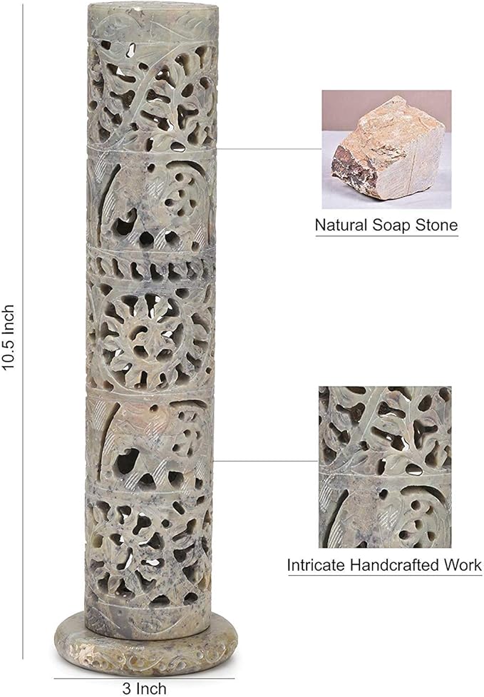 Carry Me Marble Soapstone Incense Stick Holder | Candle Burner | Tea Light Holder - Perfect Handmade Elephant Carving for Gifting. Decorative Home and Office Decor.(3 x 3 x 10.5 Inches)