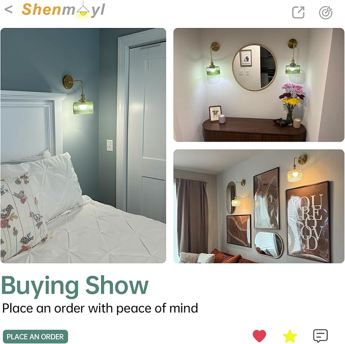 Shenmoyl Battery Operated Wall Sconce with Green Striped Shade Pattern Glass Adjustable Chain Retro Gold Wall Mounted Light, Modern Wall Lamp Fixtures Decor for Bedside Bedroom Indoor Doorway