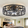 ZYD Caged Ceiling Fan with Light, 20" Ceiling Fan with Lights and Remote Flush Mount, Bladeless Caged Ceiling Fans with Lights, Matte Black Rustic Fan for Bedroom, Kitchen, Dining Room