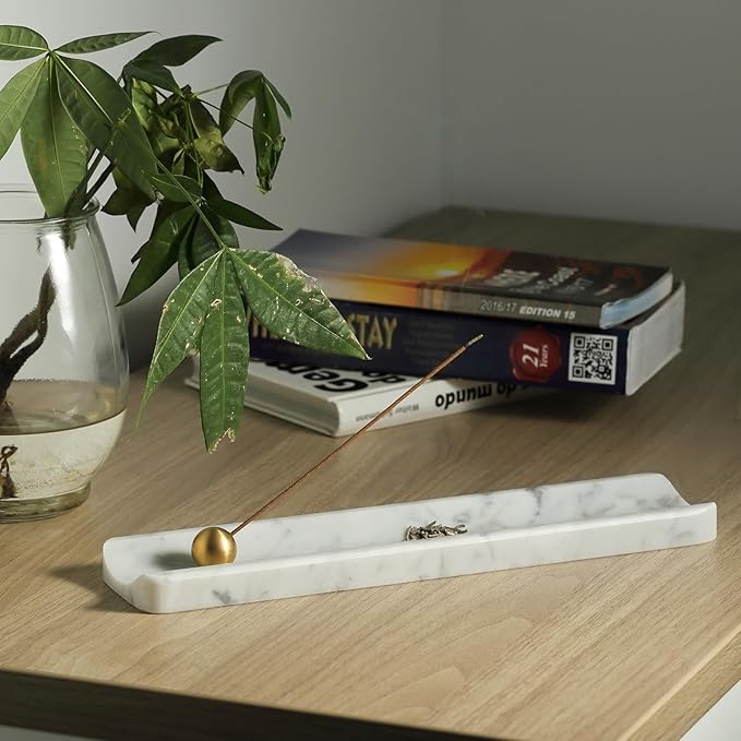 Koville Italian Carrara Natural Marble Incense Holder, Incense Holders for Sticks, Incense Burner Holder, Ideal for Meditation and Relaxing, Easy to Clean(Bianco Carrara)