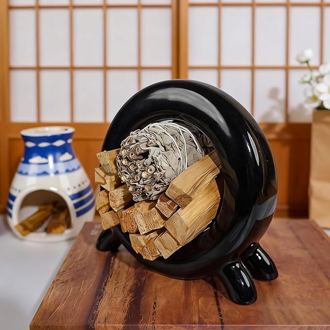MOUGIGI Ceramic Palo Santo Holder Incense Burner for Palo Santo & Sage Sticks, Energy Cleansing, Yoga, Meditation, Zen, Altar Decor & Aromatherapy - 5.5" L x 1.93" W x 5.3" H