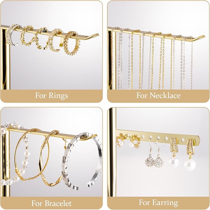 pickpiff Jewelry Organizer: 12.5" Sturdy Stand for 80 Pcs Jewelry, Shiny Gold