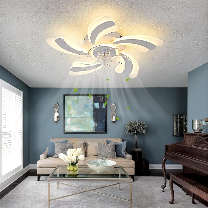 Low Profile Ceiling Fan with Remote & APP Control, Quiet Motor & Dimmable LED Light, White Flush Mount Ceiling Fan for Bedroom (6-Speed Timer)