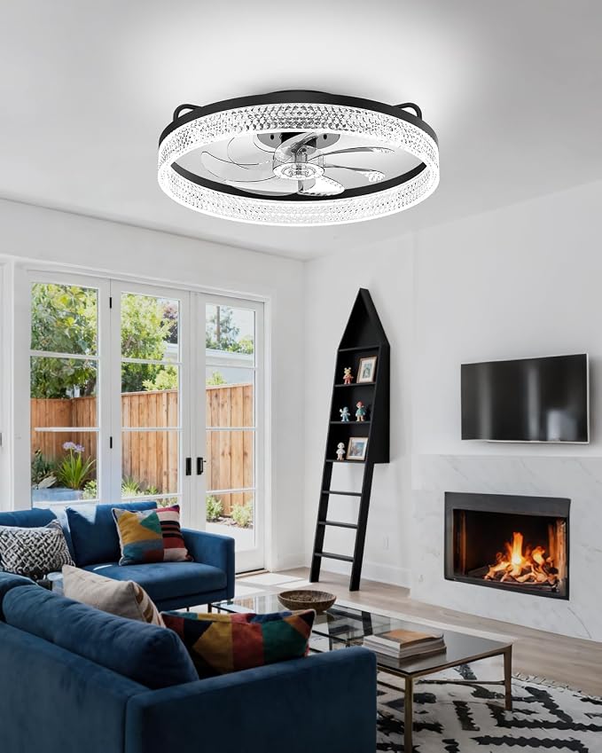 AIKVSXER Ceiling Fan with Lights and Remote, 20in Modern Ceiling Fans | 3000K-6500K Smart Ceiling Fans with Lights, Low Profile Flush Mount Ceiling Fan with Light, Quiet Ceiling Fan for Bedroom