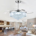 48 Inch Fandelier Ceiling Fans with Light, Chandelier Ceiling Fan, Retractable Ceiling Fan for Bedroom, Living Room, 3 Color Change, LED Dimmable, 6 Speeds, Reversible DC Motor- Chrome