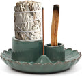 4 in 1 Incense Holder, Ceramic Incense Burner, Palo Santo Holder, Ash Catcher Tray for Meditation Room, Candle Holder for Burning Sage (Green)