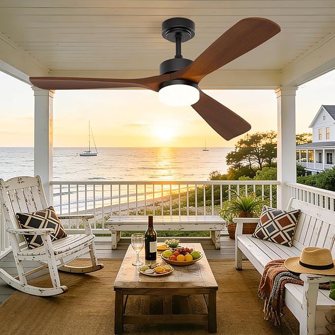 Ceiling Fans with Lights, Solid Wood Blade, 45 W Reversible DC Motor <20 dB Ultra-Quiet for Home Living, 3 CCT, 6 Speeds, 6200 CFM, 52 Inch Suitable for Indoor and Outdoor