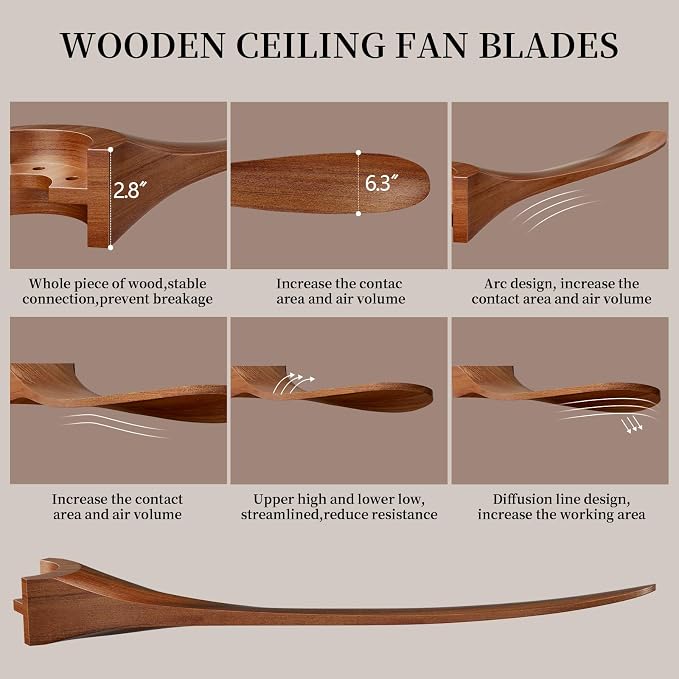 Obabala 52 Inch Ceiling Fan No Light, Wood Indoor Outdoor Ceiling Fans Without Lights, Modern Propeller Exterior 3 Blade Wooden Fan for Patios Bedroom Living Room Porch(Walnut)