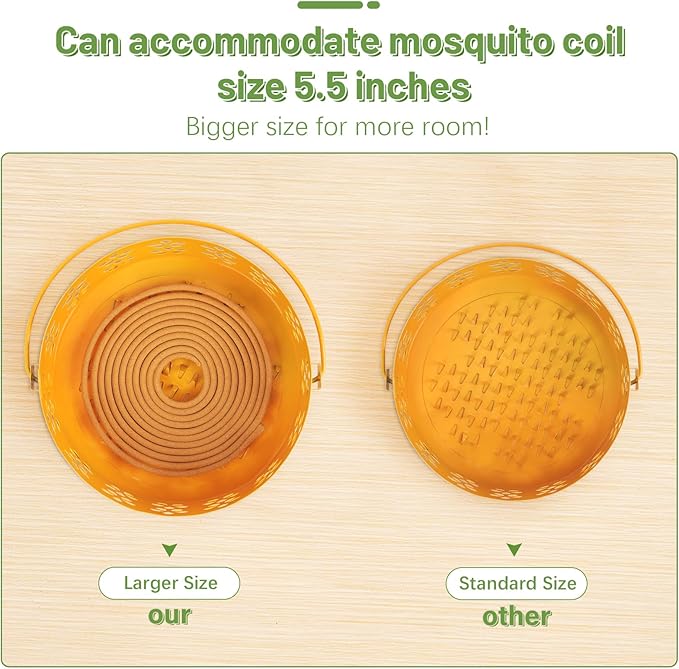 Portable Iron Mosquito Coil Holder with Handle Round Heat-Resistant Incense Holder (Yellow)