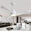 CACI Mall 48 inch White Smart Ceiling Fans with Lights, Low Profile, Modern, 3 Blades, Solid Wood, Remote Control, Work with Alexa/Google, Outdoor Indoor Ceiling Fans for Patio Living Room Bedroom