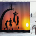 Ambesonne Teen Room Shower Curtain, Boys Playing Basketball at Sunset Horizon Sky Dramatic Scenery, Cloth Fabric Bathroom Decor Set with Hooks, 69" W x 75" L, Dark Coral Black Yellow