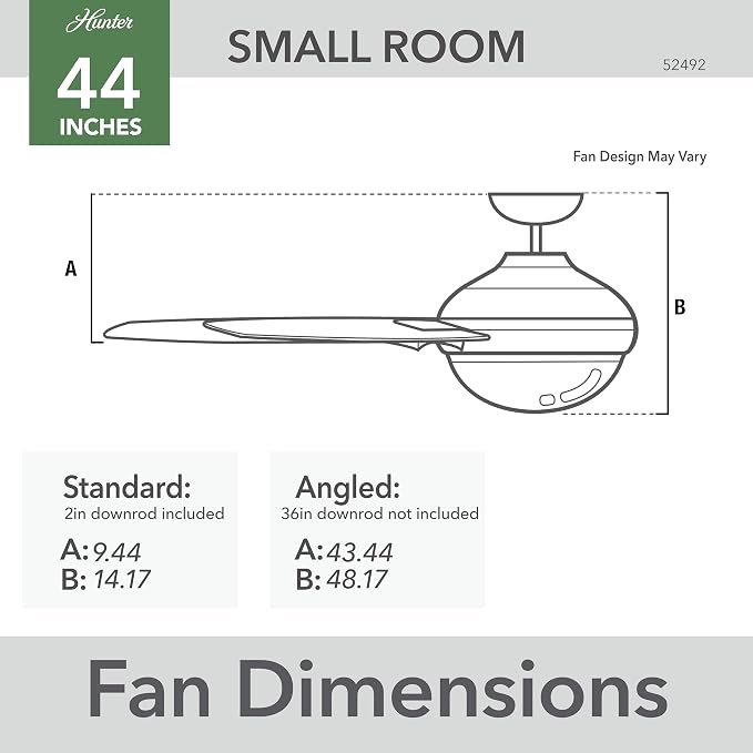 Hunter Bardot, Indoor, Ceiling Fan, Modern, 5 Blades, 44 inch, Matte Black