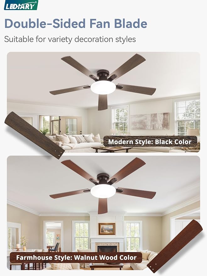 60 Inch Ceiling Fan with Lights and Remote, 30W 12" LED Panel Flush Mount Ceiling Fan, 6-Speed Quiet DC Motor Modern Low Profile Ceiling Fan with Reversible Blades for Bedroom, Living Room, Patio