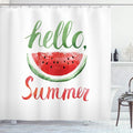 Ambesonne Hello Summer Shower Curtain, Watermelon Calligraphy Fruit Food Summer Painting Effect Modern, Cloth Fabric Bathroom Decor Set with Hooks, 69" W x 70" L, Jade Green and Dark Coral