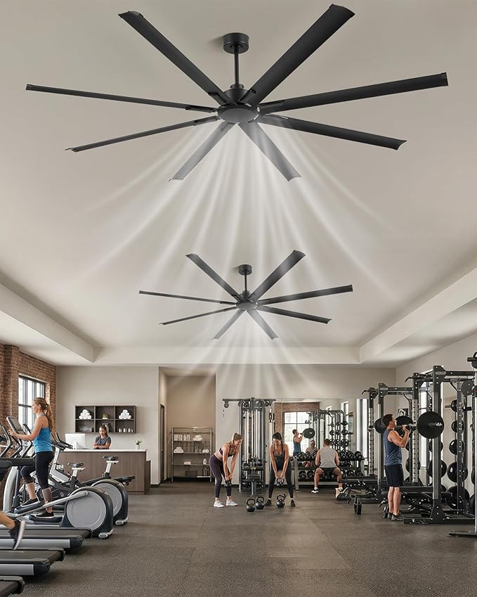 96-inch industrial ceiling fan, 6-speed garage ceiling fan with remote control, 8 aluminum blades, large ceiling fan with a quiet reversible DC motor suitable for garages, gyms, and offices.