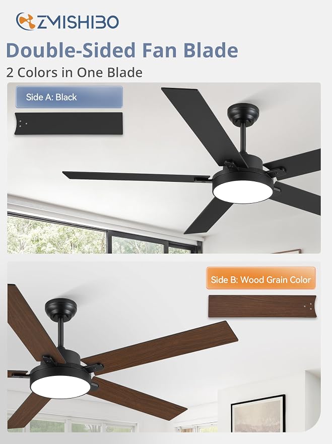 ZMISHIBO 60 Inch Ceiling Fans with Lights, Smart Remote/APP Control, Modern Ceiling Fan with 6 Speeds & 3CCT, Dimmable 30W LED, Quiet DC Motor, Noiseless for Living Room, Bedroom, Kitchen, Black