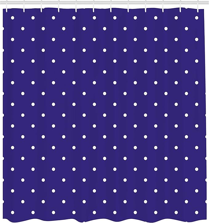 Ambesonne Navy Shower Curtain, Polka Dots Pattern Nostalgic Feminine Shabby Form Little Spots Motif, Cloth Fabric Bathroom Decor Set with Hooks, 69" W x 70" L, Purple White
