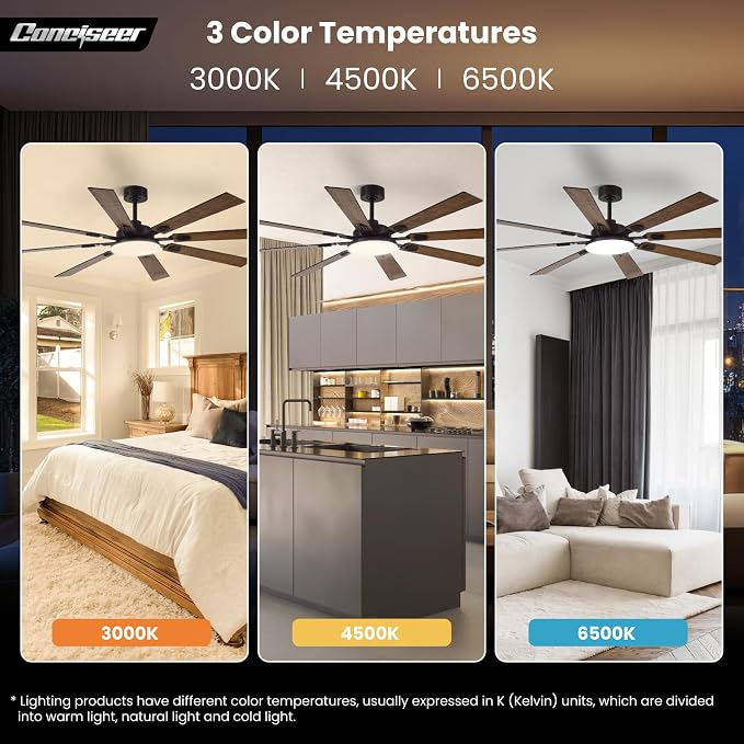 72 Inch Ceiling Fans with Lights and Remote, Dual Color 8 Blades, Bedroom Living Room Office Library Cafe Outdoor Industrial, 3CCT Dimmable, 6 Speed Reversible Quiet DC Motor, Brown/Wood Grain