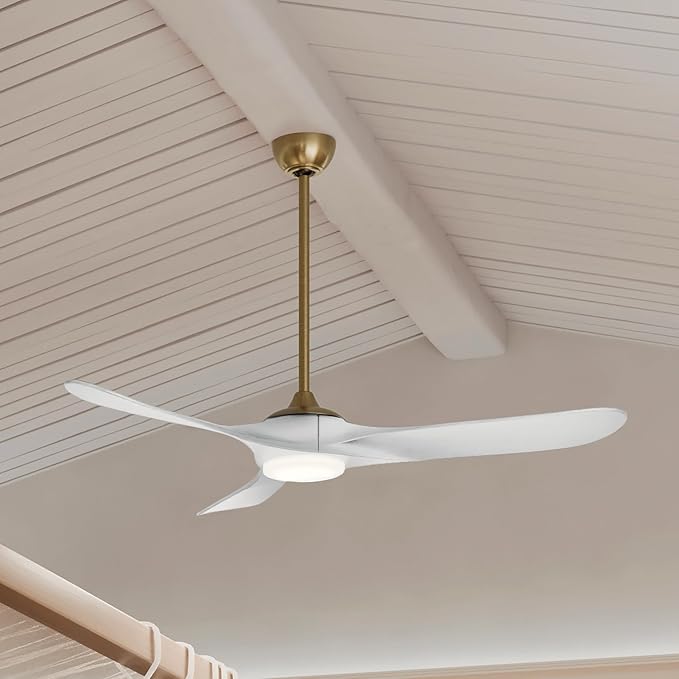 Kichler Mylo 60 in Ceiling Fan with Light, Modern 3-Blade Indoor Outdoor Damp Rated Fan with Satin Etched Glass in Champagne Bronze, 6-Speed Remote, 310560CPZMWH