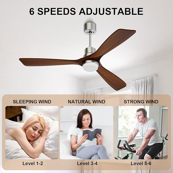 Obabala 52 Inch Ceiling Fans with Lights and Remote Control-Outdoor Ceiling Fan Walnut Wood 3 Blade for Bedroom Living Room Indoor Farmhouse Patio, Reversible Noiseless DC Motor