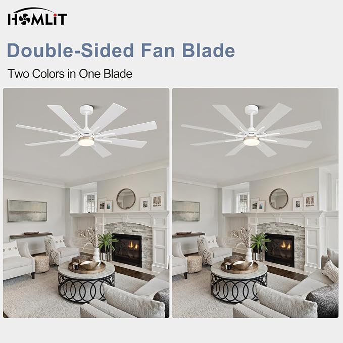 72 Inch Smart Ceiling Fan with Light and Remote, White Ceiling Fan with Quiet Reversible DC Motor, Compatible with Alexa/Google, 3CCT Dimmable Large Indoor/Outdoor Ceiling Fans for Patio Garage