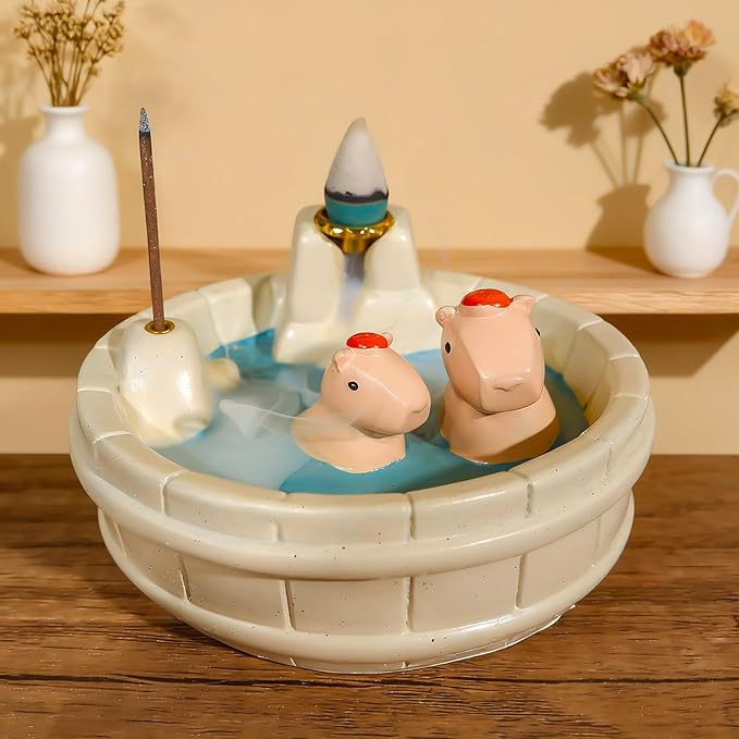 MOUGIGI White Capybara Backflow Incense Holder - Adorable Unique Design with Waterfall Effect for Relaxation & Aromatherapy | Perfect for Energy Cleansing,Yoga,Meditation,Zen Spaces, and Altar Decor