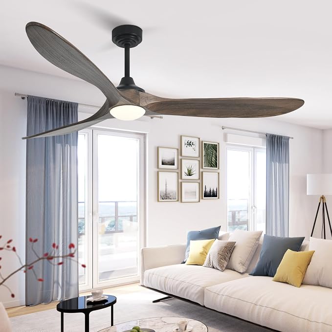 Ceiling Fan with Lights, 72'' Solid Wood Indoor/Outdoor Ceiling Fan with Quiet Reversible DC Motor, Compatible with Alexa/Google, 3CCT Dimmable, 6 Speeds Dark Brown Outdoor Fan for Patio Porch