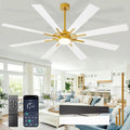 Large Ceiling Fans with Lights: Modern 72 Inch 8 Blade Outdoor Ceiling Fan with Remote APP Control - Dimmable White Gold Big Fan Light Indoor Reversible 6 Speed Quiet DC Motor