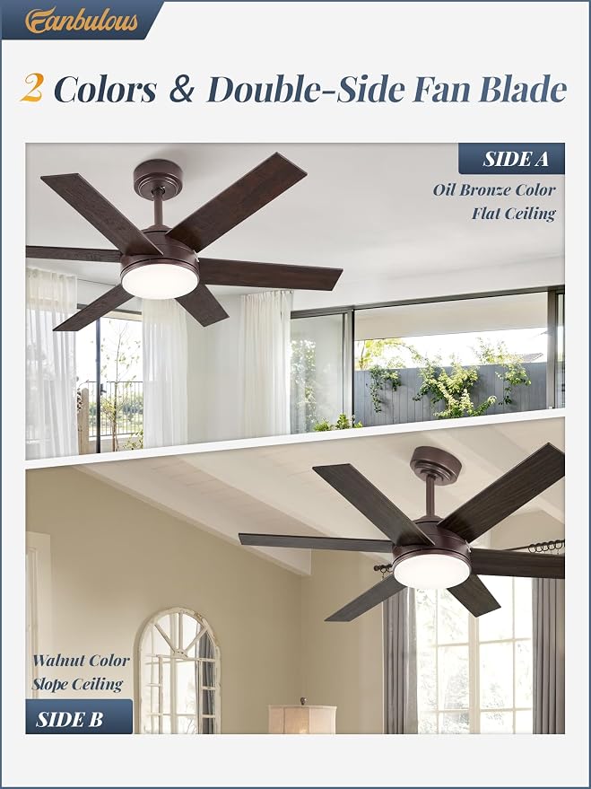 Fanbulous 42'' Ceiling Fan with Lights and Remote, Reversible 6 Blades & Dimmable 3-Color Modern Fan for Patios, DC Motor Large Ceiling Fan for Indoor or Outdoor, Brown