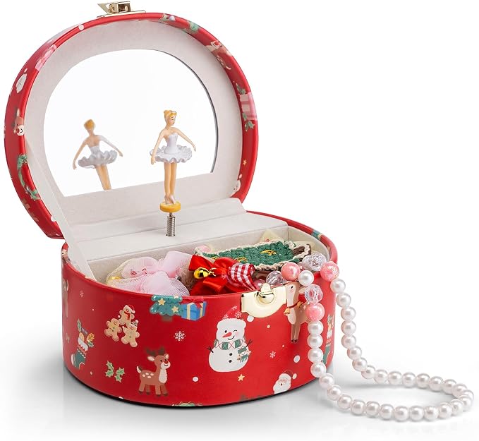 VLANDO Gifts for Girl, Musical Jewelry Box for Girls, Small Kid Music Box with Ballerina for Party Bedroom Decor, Gifts for Girls Kids - Christmas Red