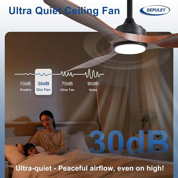 Depuley 42-Inch Ceiling Fan with Light: Walnut 3 Blade Indoor Outdoor Fans for Patios - Dimmable Ceiling Fan with Remote Control Fandelier Reversible 6 Speed Timer Ultra Quiet DC Motor