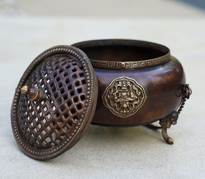 DharmaObjects Tibetan Traditional Hanging Incense Burner Copper (6 x 4.5 x 4.5 Inches, Hanging 8)
