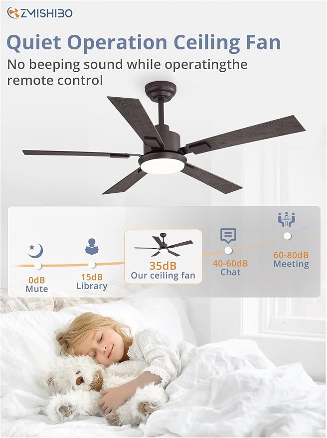 ZMISHIBO 52 inch Bronze Ceiling Fans with Lights and Remote, Indoor/Outdoor Farmhouse Ceiling Fan for Bedroom Living Room Patio, 6 Speed Reversible Quiet DC Motor, 3 CCT, Dual Finish Blades