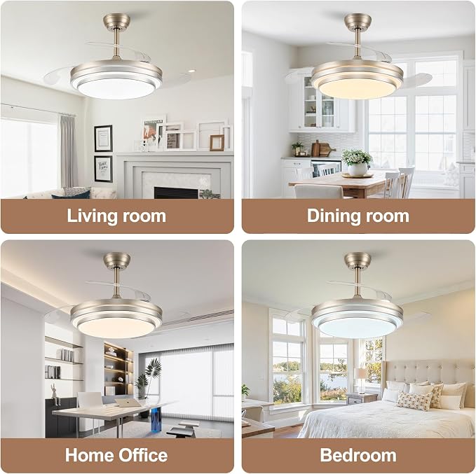 48 Inch Fandelier Ceiling Fan with Light,Modern Retractable Ceiling Fan with Lights and Remote/APP;6Speed,Silent Reversible Motor,Timer,Chandelier Fan for Bedroom/Living Room(Brushed Nickel)