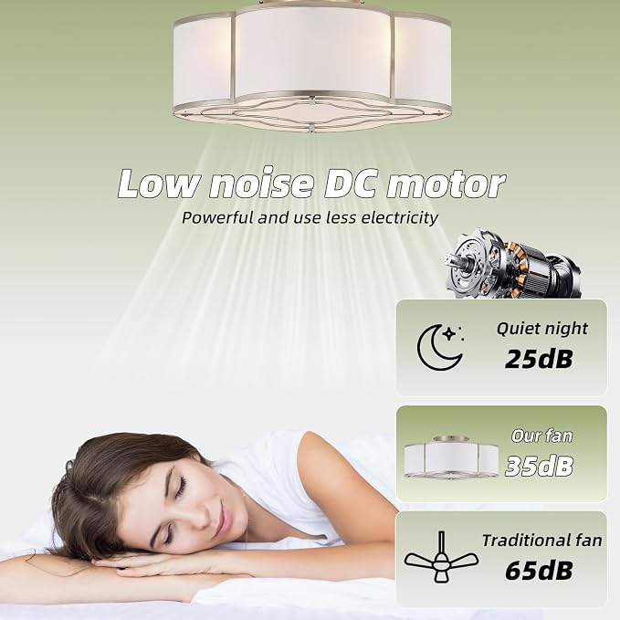 20" Boho Ceiling Fan with Light, Flush Mount Ceiling Fan with Light Remote Control, Enclosed with 6 Speeds for Bedroom, Living Room, Foyer, Nursery