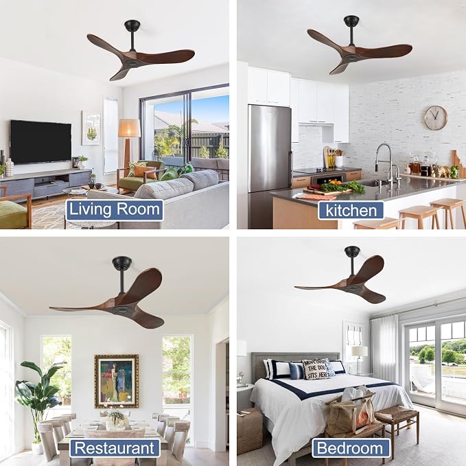 42'' Outdoor Ceiling Fan no Light,Solid Wood Ceiling Fan with Remote Control,Quiet and Reversible DC Motor with Large Airflow for Living Room,Patios,Gazebo (dark walnut)