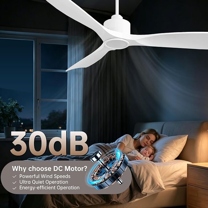 Ovlaim 52 Inch Modern White Ceiling Fan with Lights and Remote High CFM | 3 Blade Smart Ceiling Fan, ETL Listed Quiet Reversible DC Motor,Dimmable 3 Color Light,For Bedroom Living Room Garage Outdoor