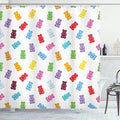Ambesonne Sweets Shower Curtain, Colorful Gummy Bears Candy Yummy Jelly Playroom Theme, Cloth Fabric Bathroom Decor Set with Hooks, 69" W x 84" L, Pastel Yellow