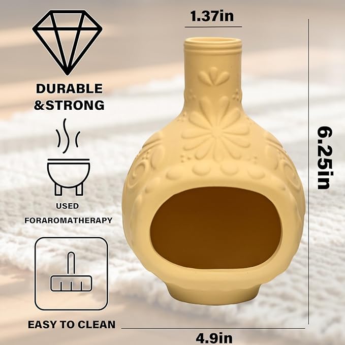MOUGIGI Handmade Ceramic Palo Santo Burner&Incense Holder-Mini Chimenea Dish for Sage Sticks,Copal,and Meditation Decor-Natural Clay Smudge Pot with Aromatic Design,Anxiety Relief Gifts for Women
