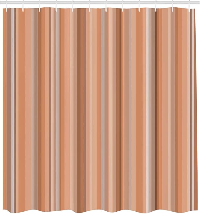 Ambesonne Stripes Shower Curtain, Abstract Ocean Inspired Palette Lines Geometrical Image Illustration, Cloth Fabric Bathroom Decor Set with Hooks, 75" Long, Dark Peach