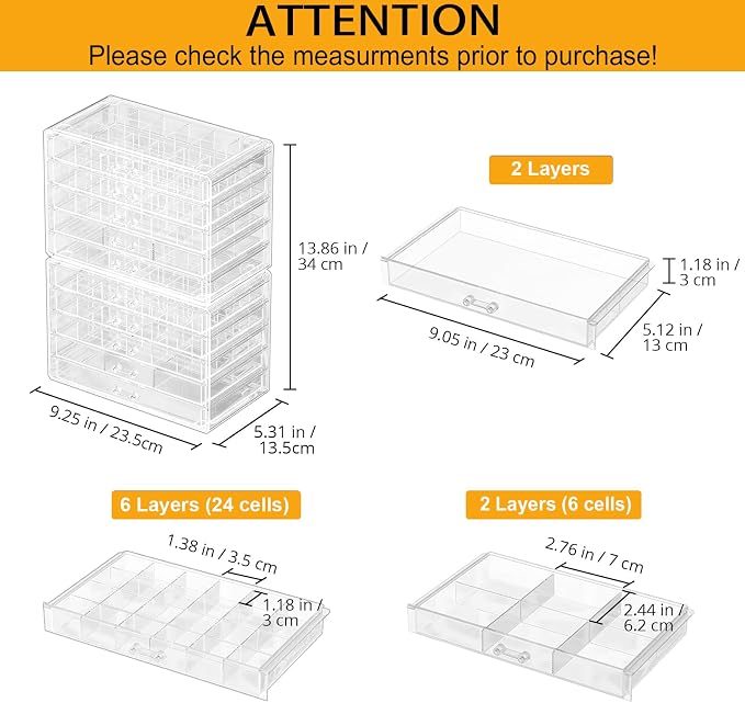 ProCase Acrylic Earrings Holder Organizer Box -Clear, 10 Layers | 158 Jewelry Storage Grid Large Clear Compartments Transparent Stackable Drawers Jewelry Display for Earring Ring Bracelet