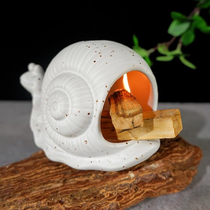 MOUGIGI White Ceramic Snail Palo Santo Holder & Modern Chiminea Incense Burner - Elegant Cone Burner for Palo Santo Sticks & Sage - Perfect for Energy Cleansing, Yoga, Meditation, Zen Decor, Altar