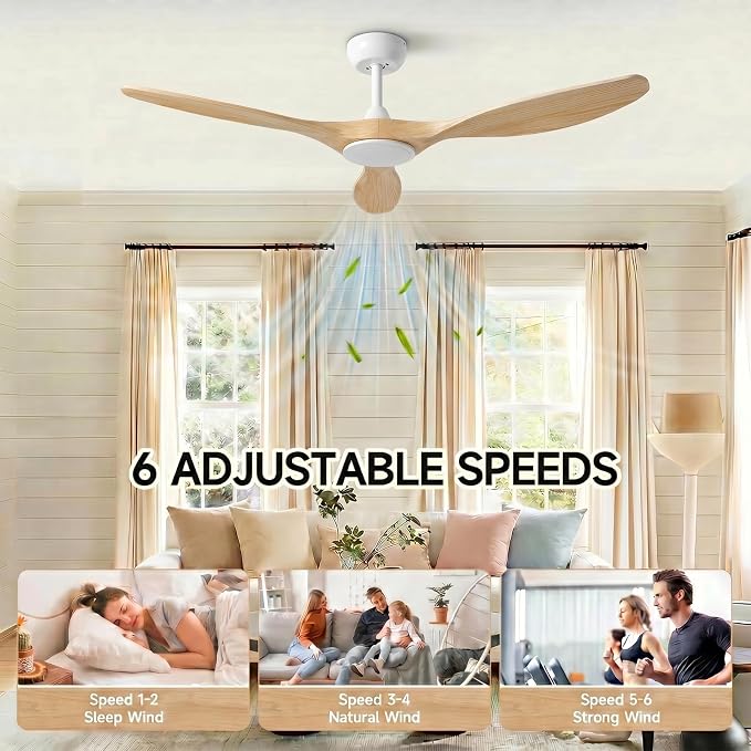 Skylike 52" Wood Outdoor Ceiling Fan with Lights, Propeller Farmhouse Ceiling Fan and Remote Control, 3 Blade Light Wood Ceiling Fan for Patio,Porch, Gazebo, Bedroom