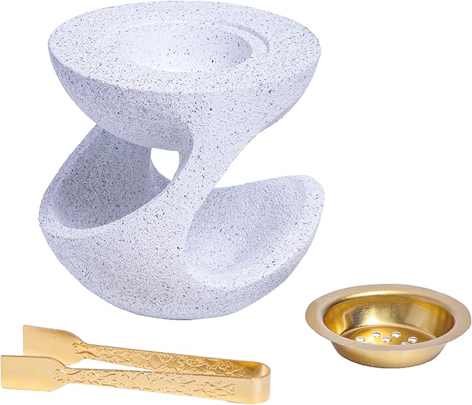 Bakhoor Burner Frankincense Resin Incense Burner for Charcoal with Tong, for Yoga Spa Aromatherapy Meditation, Home Office Decor (White)