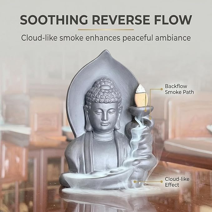 Ceramic Incense Burner, Waterfall Reflux Design, Aromatherapy Holder for Cones and Sticks, Dark Brown。 (404)